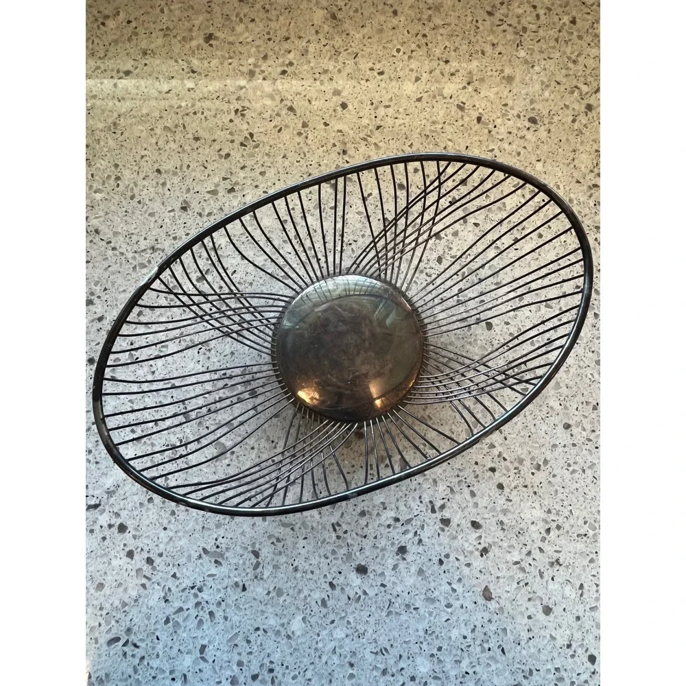 FB Rogers Silverplated Wire Fruit Basket Mid Century Modern Oval Centerpiece